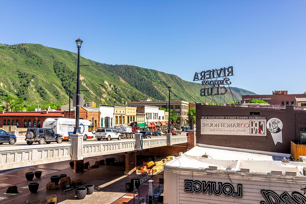 A view of downtown Glenwood Springs from the pedestrian bridge. 